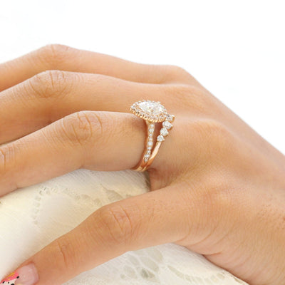 Pear cut moissanite with bridal band set 14k in rose gold