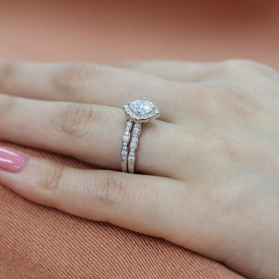 Cushion Cut Moissanite Ring With Diamond Band