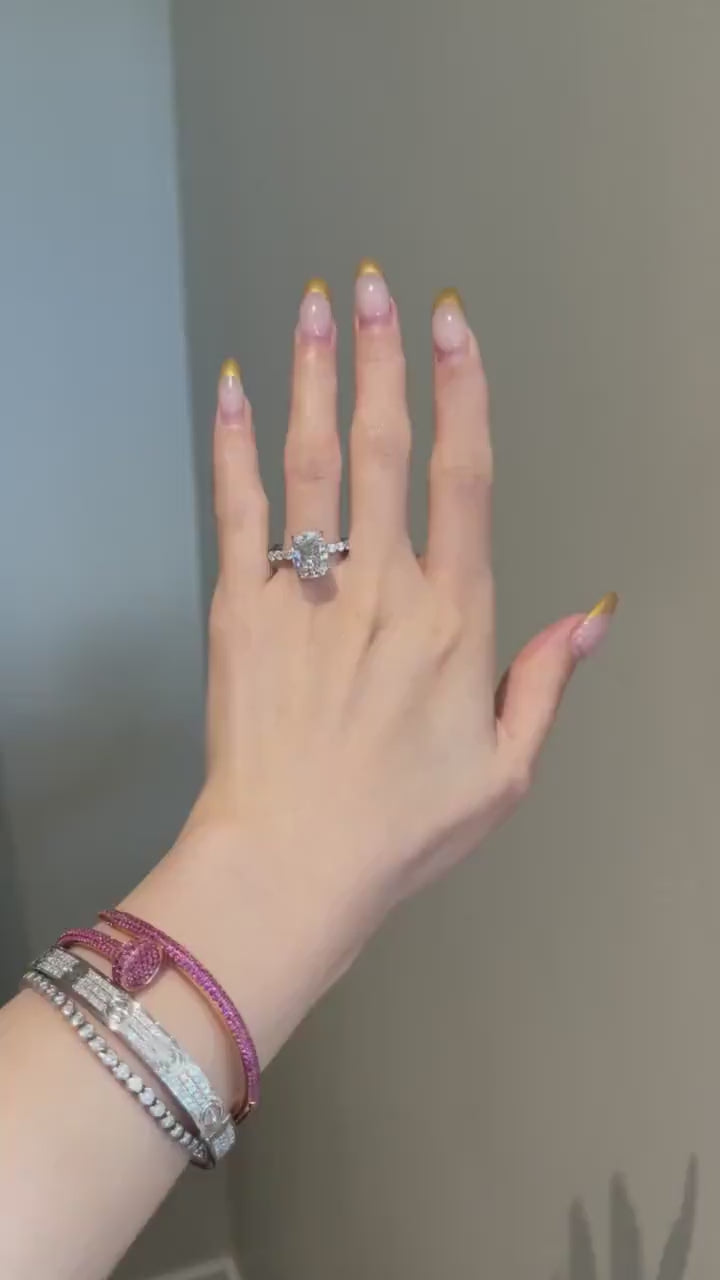 5CT Elongated Cushion Cut Hidden Halo Moissanite Diamond Engagement Ring