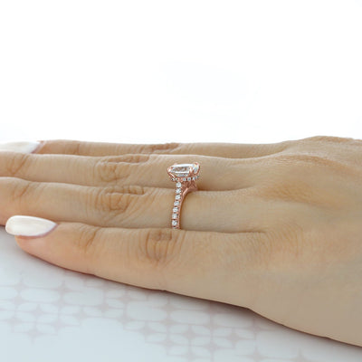 1.33CT Oval Cut Hidden Halo Moissanite Engagement Ring in 18K Rose Gold