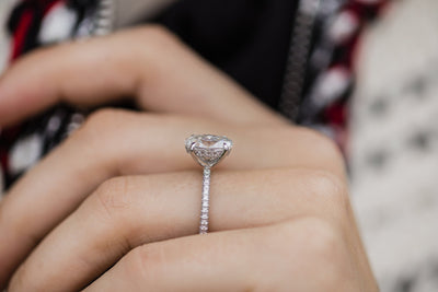 3.0CT Oval Cut Hidden Halo Four Prongs Moissanite Diamond Engagement Ring