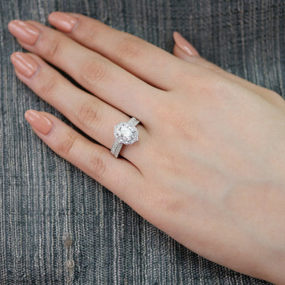 1.50ct Oval Moissanite Halo Engagement Ring Match with Channel Set Band
