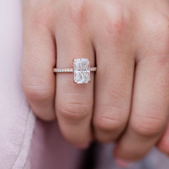 3.55 CT Radiant cut Hidden halo Moissanite Engagement Ring