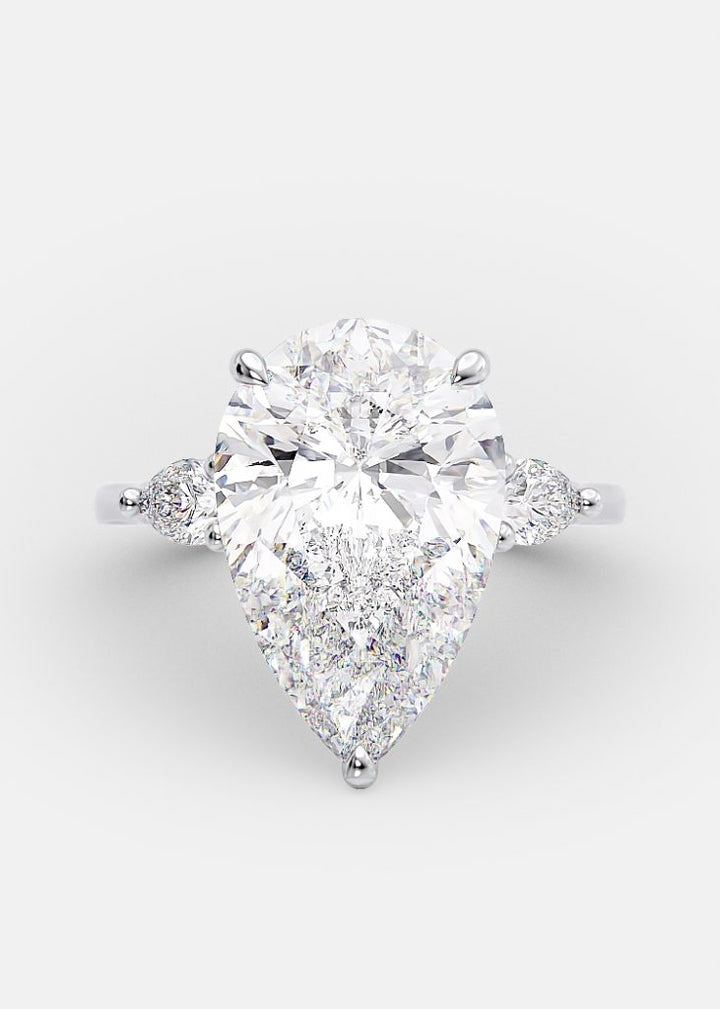 4.0ct Pear Cut Three Stone Moissanite Diamond Engagement Ring in 14K Gold