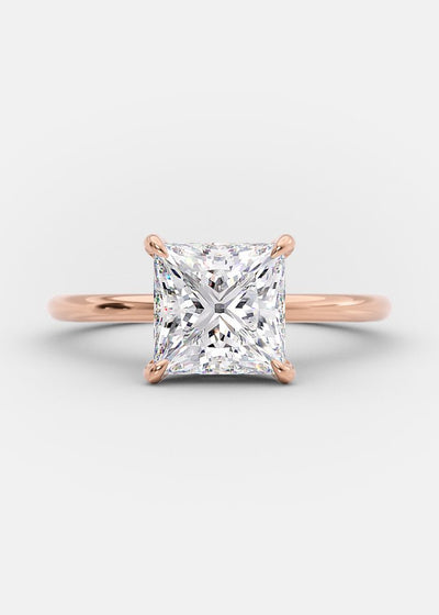 2.13ct Princess Cut Solitaire Moissanite Diamond Engagement Ring in 14K Rose Gold