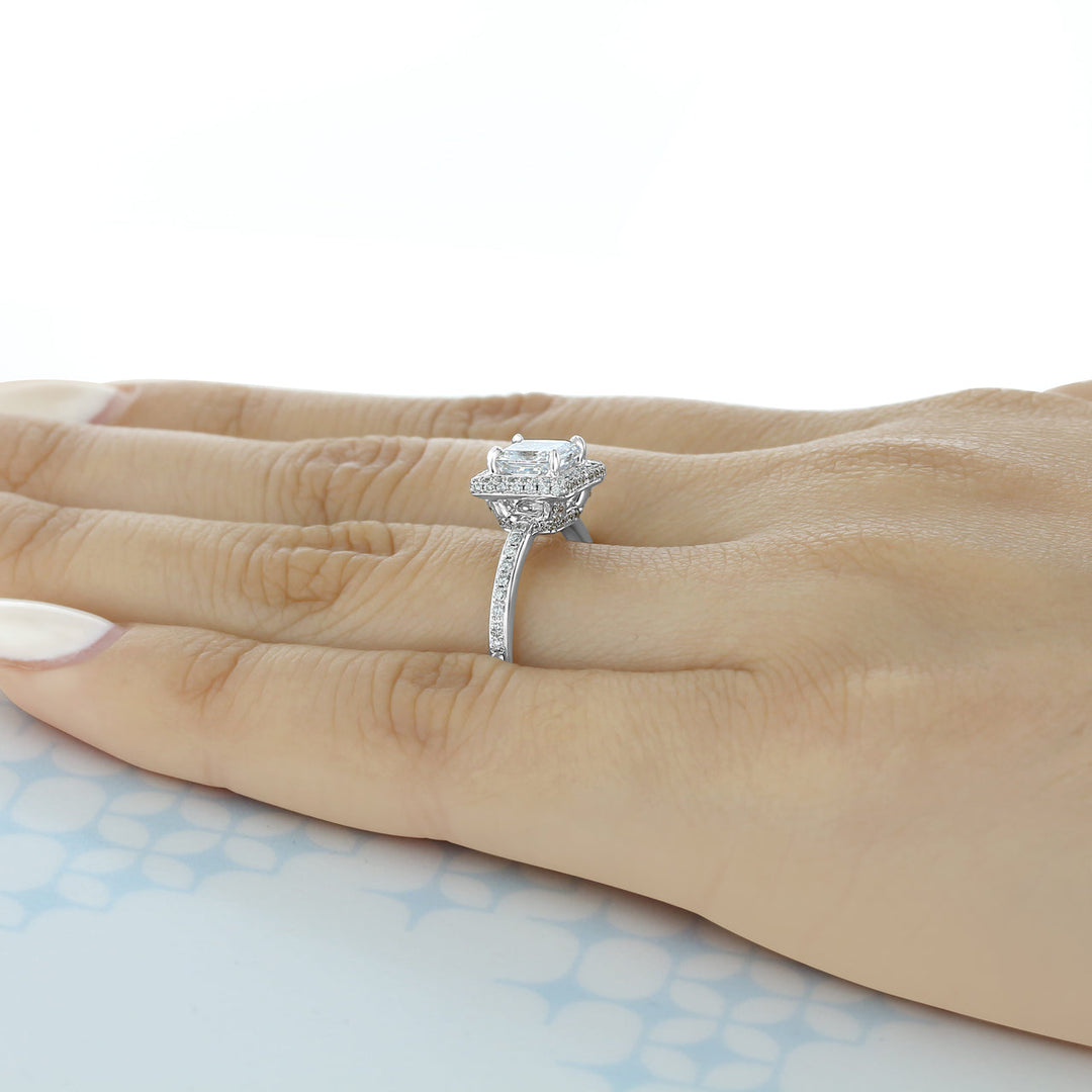 1.5 ct  Princess cut Halo  Moissanite solitaire  Engagement Ring