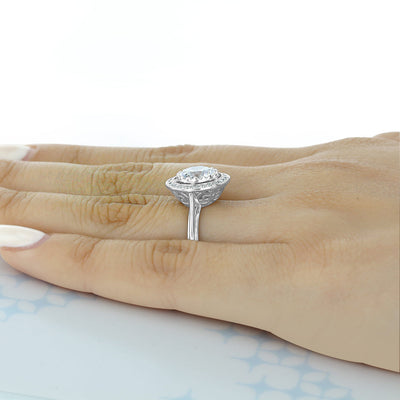 2.0 ct  Round  cut round  Halo   Moissanite solitaire  Engagement Ring