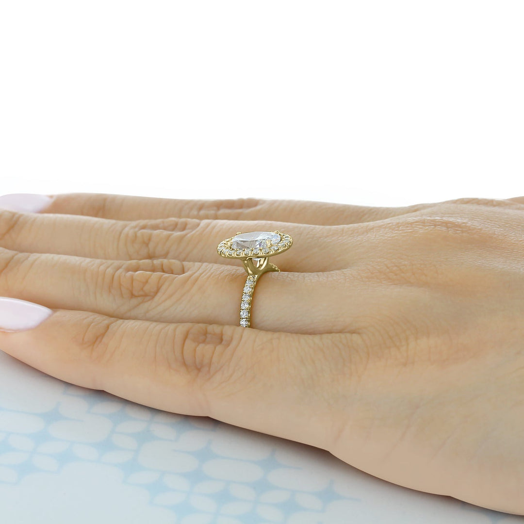 1.33ct Oval Cut Moissanite Halo Solitaire Engagement Ring
