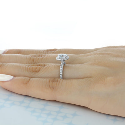 1.0ct Round Brilliant Halo 4 Prong Moissanite Solitaire Engagement Ring