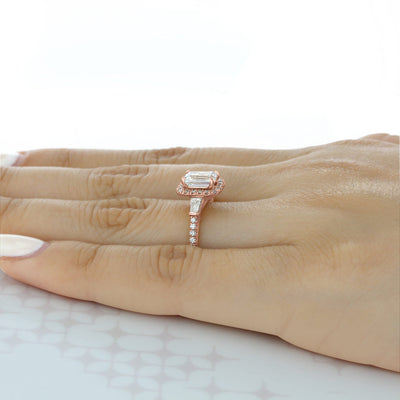 1.60 ct Emerald cut Halo Moissanite Engagement Ring