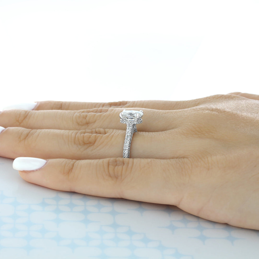 1.93 ct Oval cut Hidden Halo Moissanite Engagement Ring