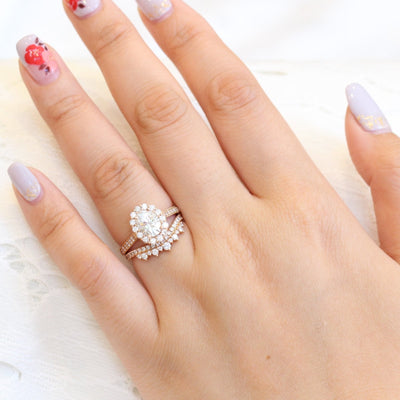 1.5ct Oval Cut Moissanite Halo Engagement Ring With Crown Wedding Band