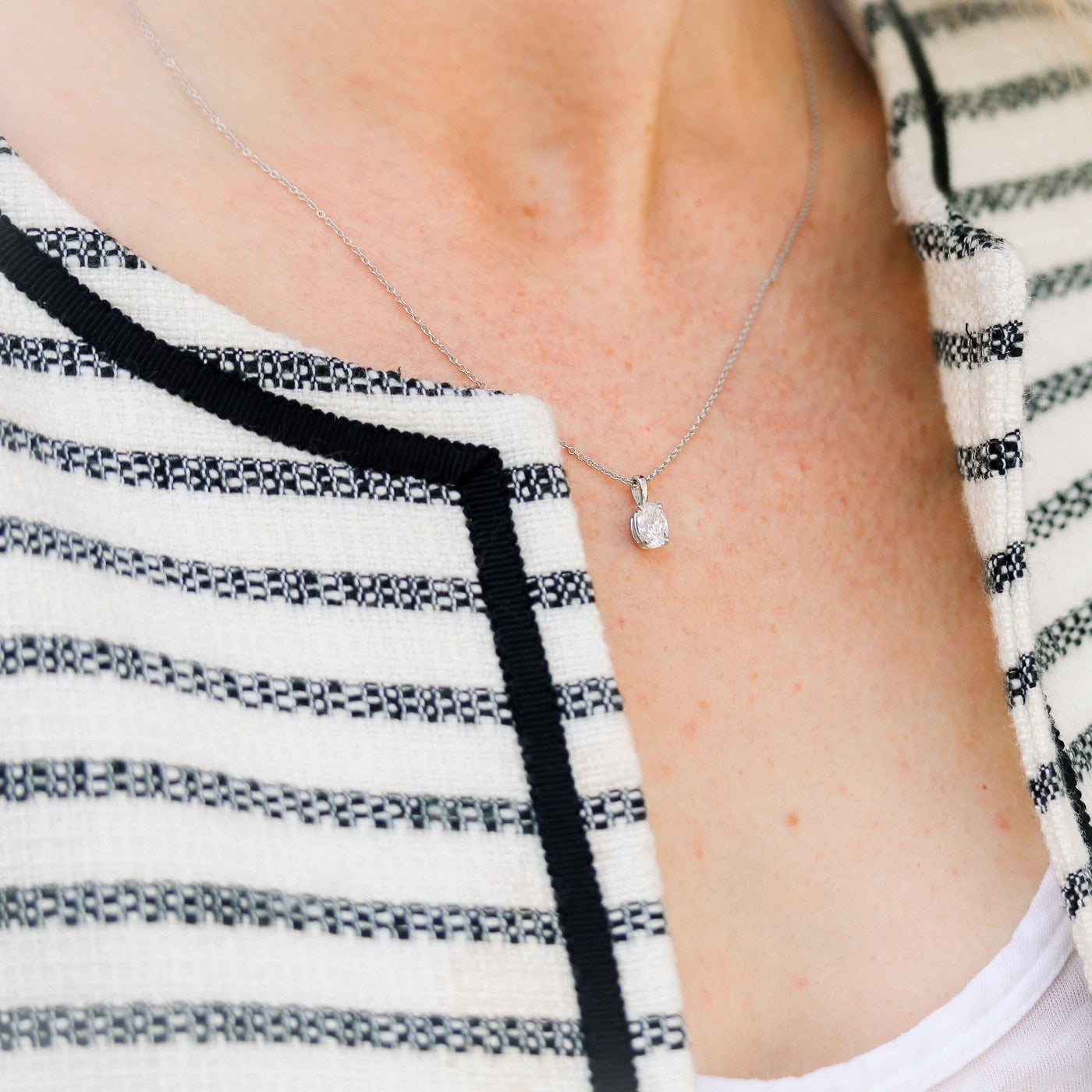 Oval Cut Solitaire Moissanite Diamond Layering Necklace