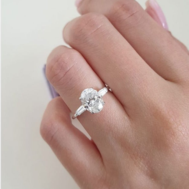 2.0ct Oval Cut Three Stone Moissanite Diamond Engagement Ring