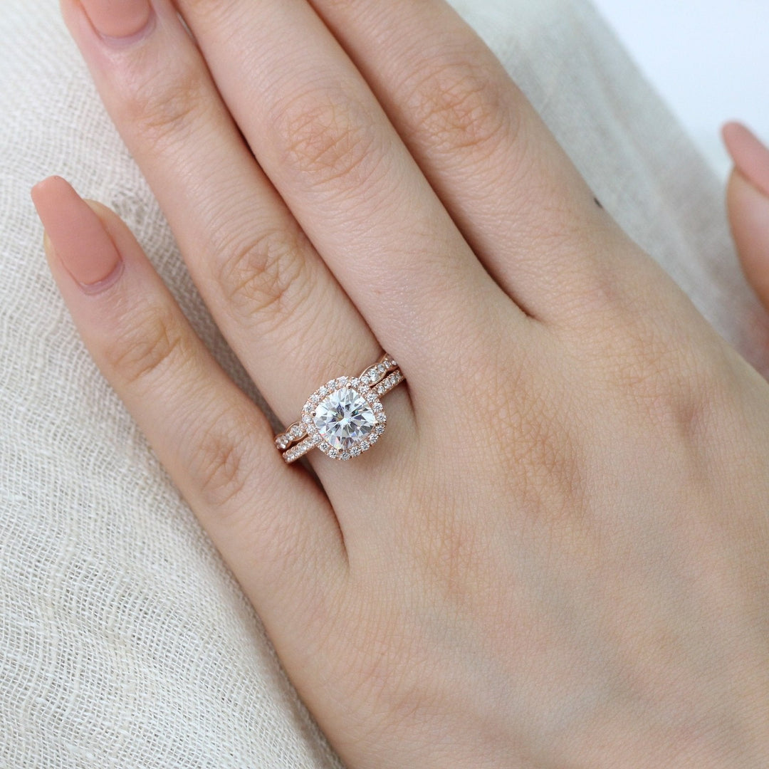 Cushion Cut Halo Pave Ring With Scalloped Diamond Band