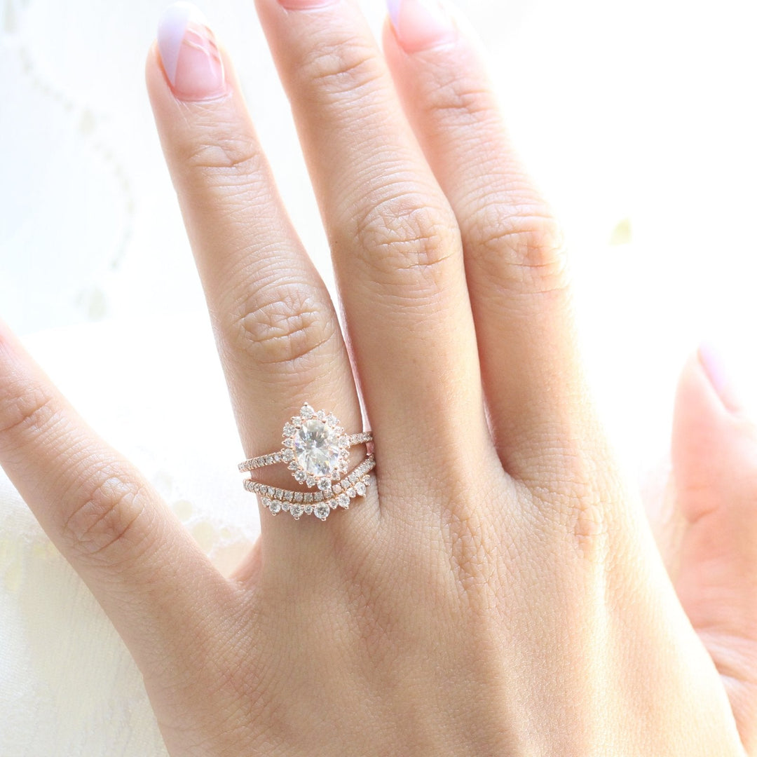 Oval moissanite with crown bridal set 14k in rose gold