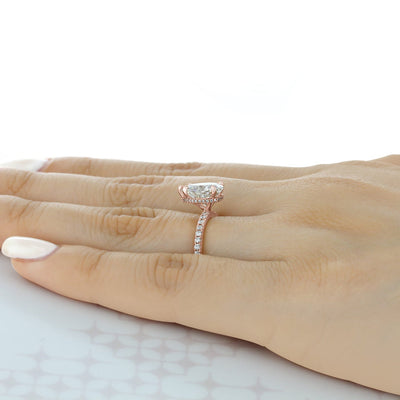 1.93CT Pear Cut Hidden Halo Moissanite Engagement Ring in 18K Rose Gold