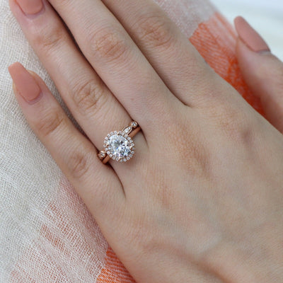 2.0ct Oval Moissanite Halo Engagement Ring with Bezel Diamond Band