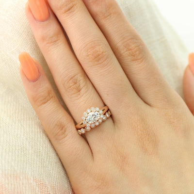 1.0ct Oval East-West Halo Engagement Ring With Bezel Wedding Band