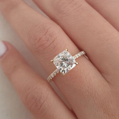 2.0ct Cushion Cut Moissanite Diamond 14K  Gold Engagement Ring