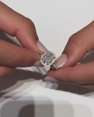 2.40ct Cushion Cut Pave Moissanite Diamond Halo Engagement Ring