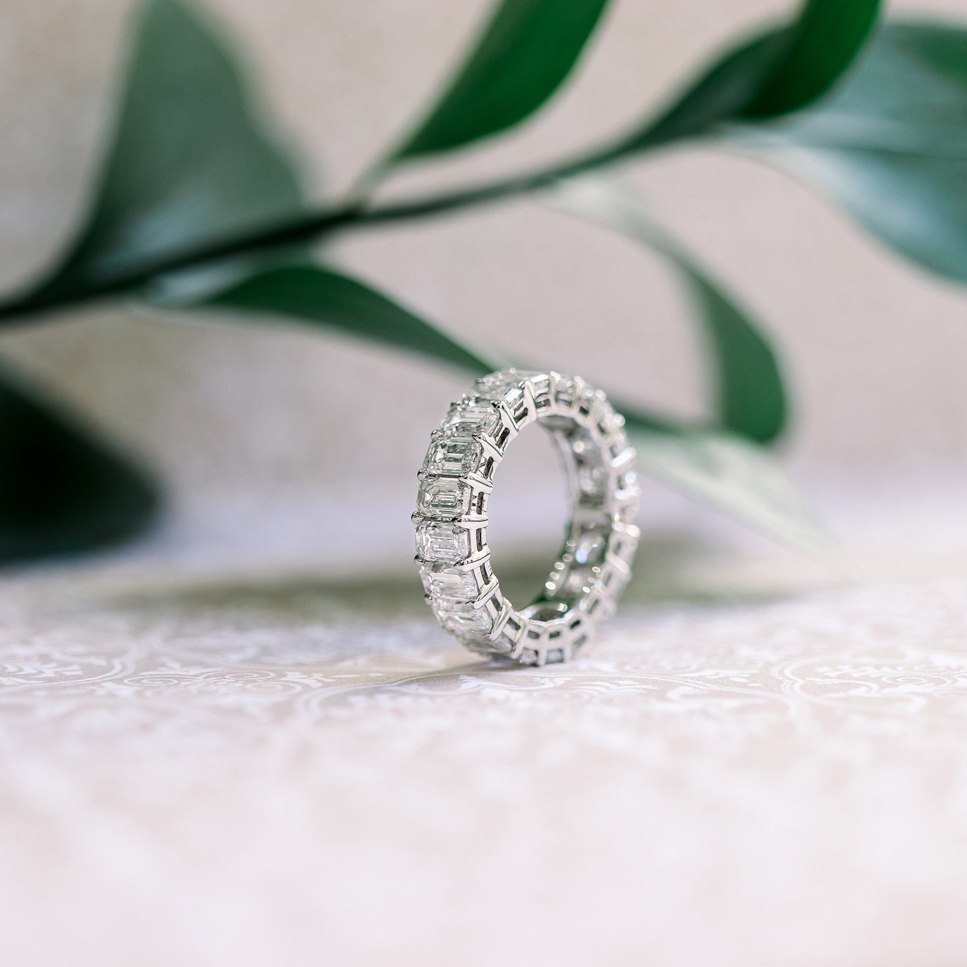 Emerald Cut Moissanite Diamond Full Eternity Wedding Band