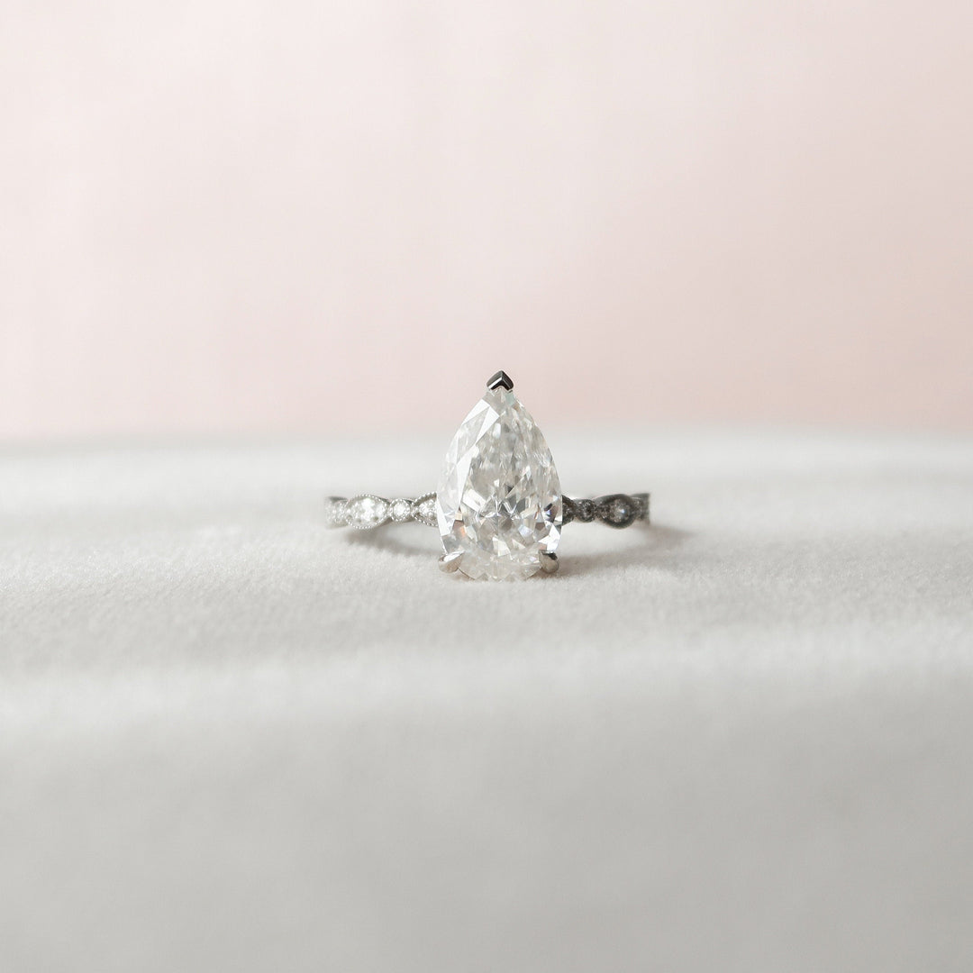 2.50 CT Art Deco  Pear Shape Moissanite Engagement Ring