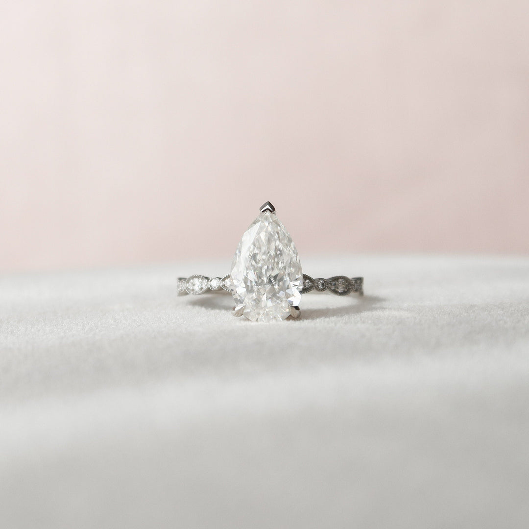 2.50CT Pear Cut Vintage Pave Moissanite Diamond Engagement Ring For Women