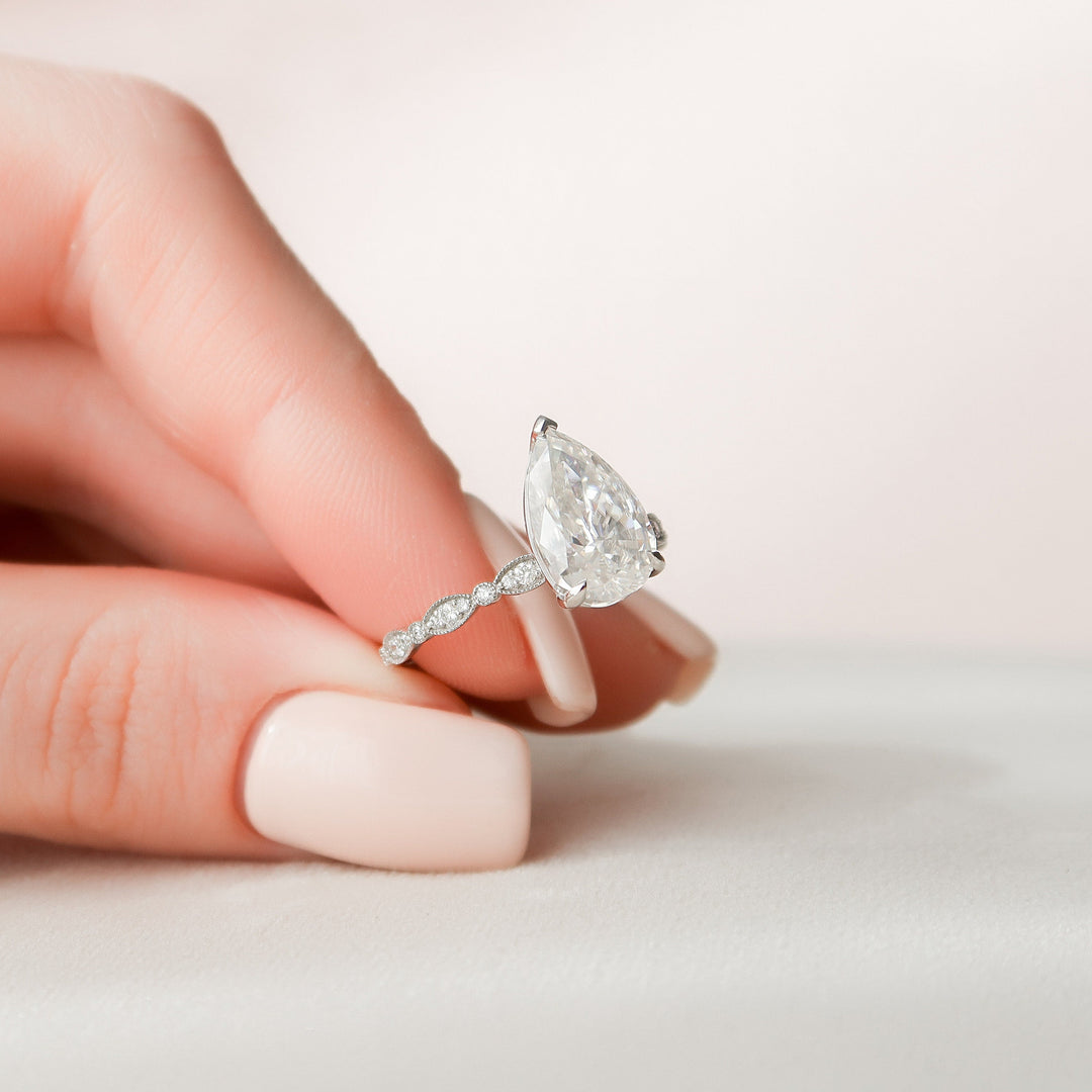 2.50 CT Art Deco  Pear Shape Moissanite Engagement Ring