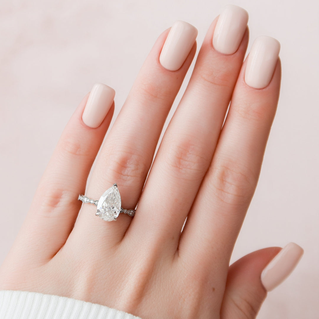 2.50CT Pear Cut Vintage Pave Moissanite Diamond Engagement Ring For Women