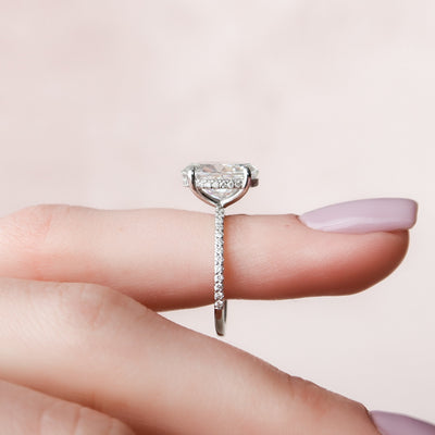3.0CT Oval Cut Pave Moissanite Diamond Hidden Halo Engagement Ring