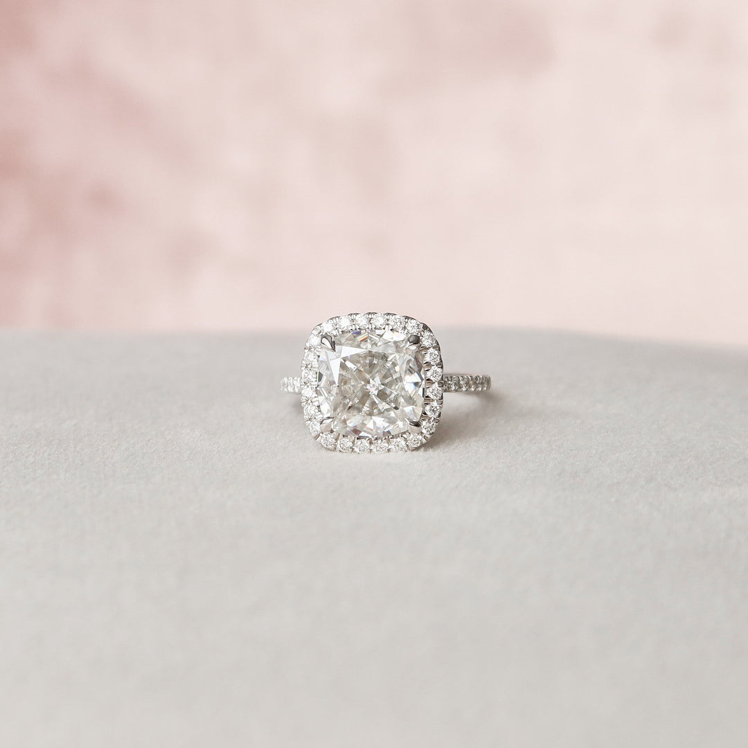 4.0CT Cushion Cut Halo Moissanite Diamond Pave Engagement Ring