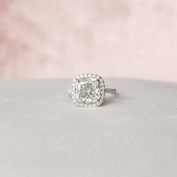 4.0CT Cushion Cut Halo Moissanite Diamond Pave Engagement Ring