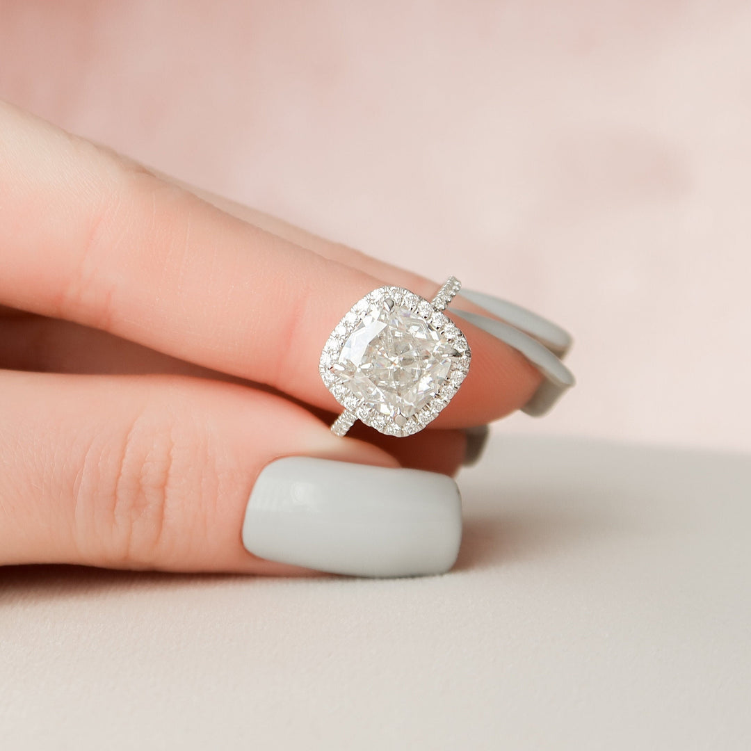 4.0CT Cushion Cut Halo Moissanite Diamond Pave Engagement Ring