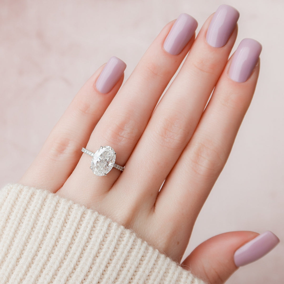 4.0CT Oval cut Hidden Halo  Moissanite Engagement Ring