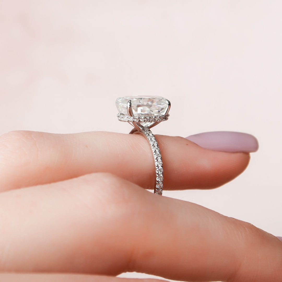4.0CT Oval cut Hidden Halo  Moissanite Engagement Ring