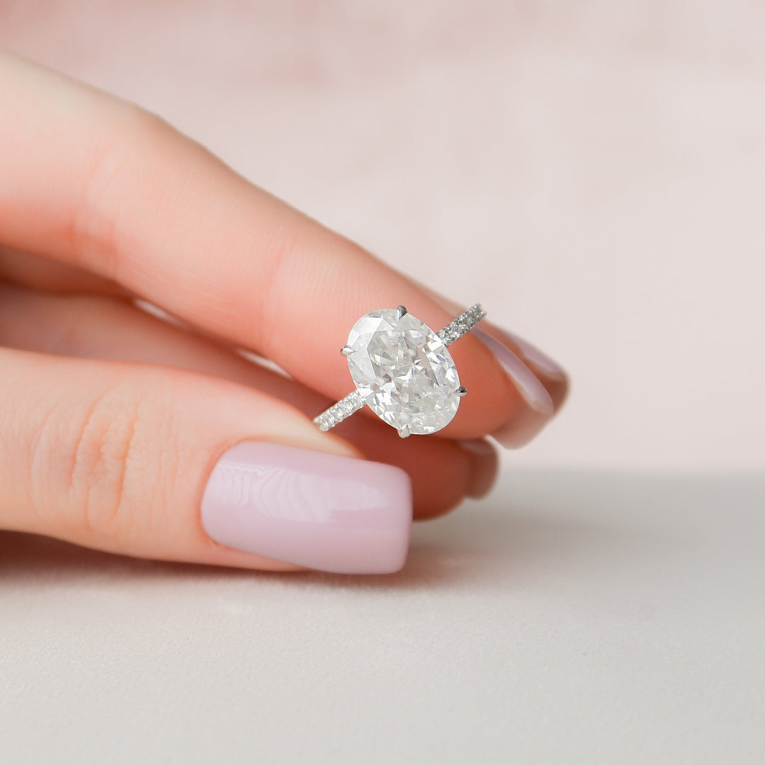 4.0CT Oval Cut Hidden Halo Moissanite Diamond Pave Engagement Ring