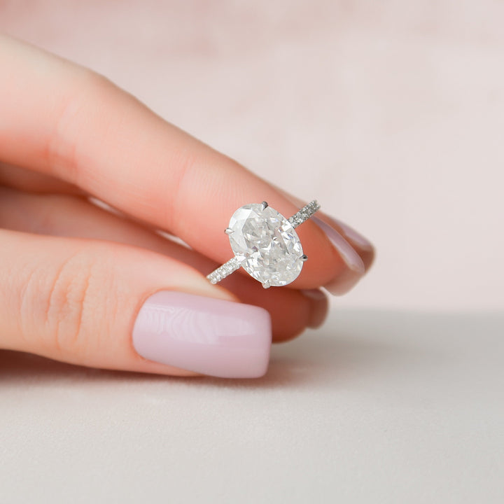 4.0CT Oval Cut Hidden Halo Moissanite Diamond Pave Engagement Ring
