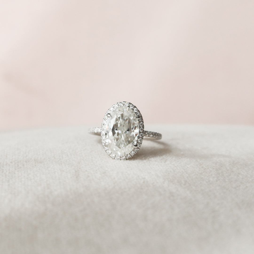 3.50CT Elongated Oval Cut Halo Moissanite Diamond Pave Engagement Ring