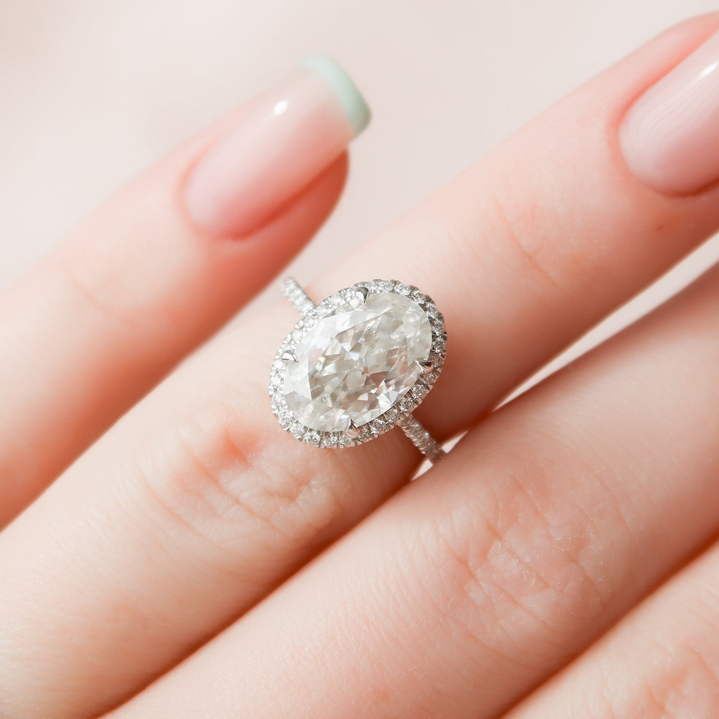 3.50CT Elongated Oval Cut Halo Moissanite Diamond Pave Engagement Ring