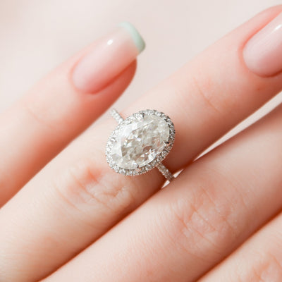 3.50CT Elongated Oval Cut Halo Moissanite Diamond Pave Engagement Ring