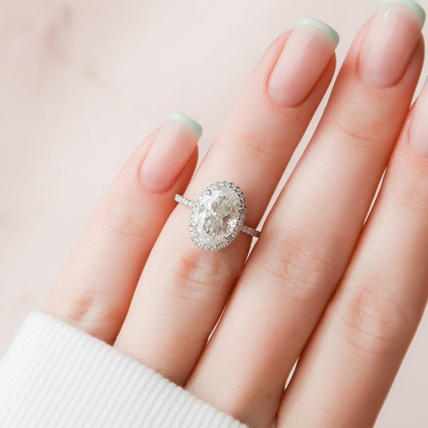 3.5 CT Oval Cut Halo  Moissanite  Engagement Ring