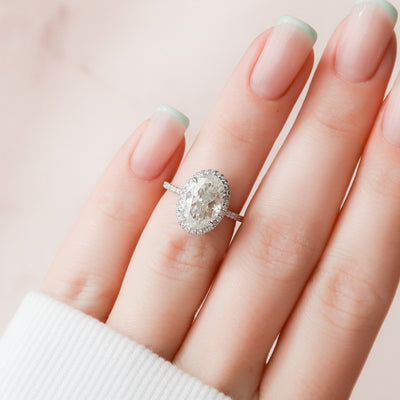 3.5 CT Oval Cut Halo  Moissanite  Engagement Ring