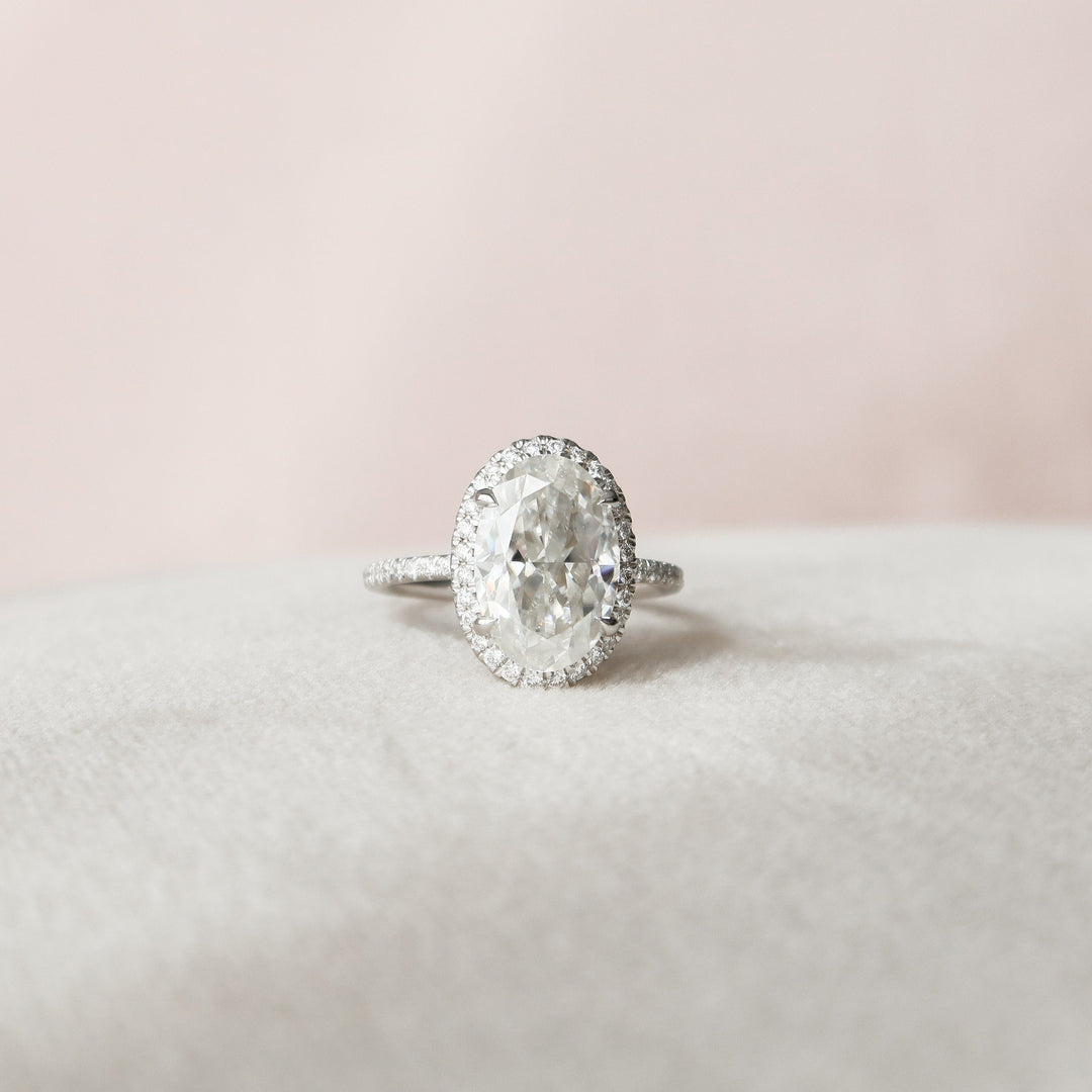 3.50CT Elongated Oval Cut Halo Moissanite Diamond Pave Engagement Ring
