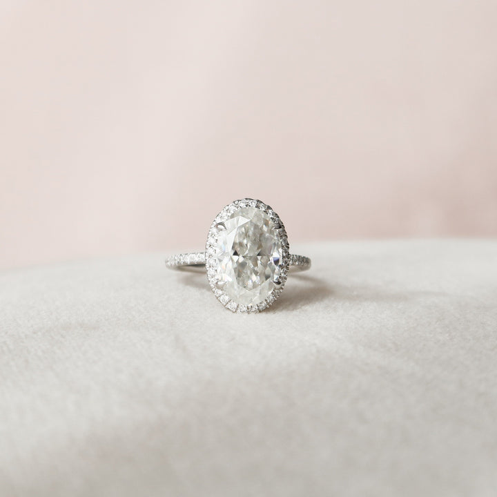 3.50CT Elongated Oval Cut Halo Moissanite Diamond Pave Engagement Ring