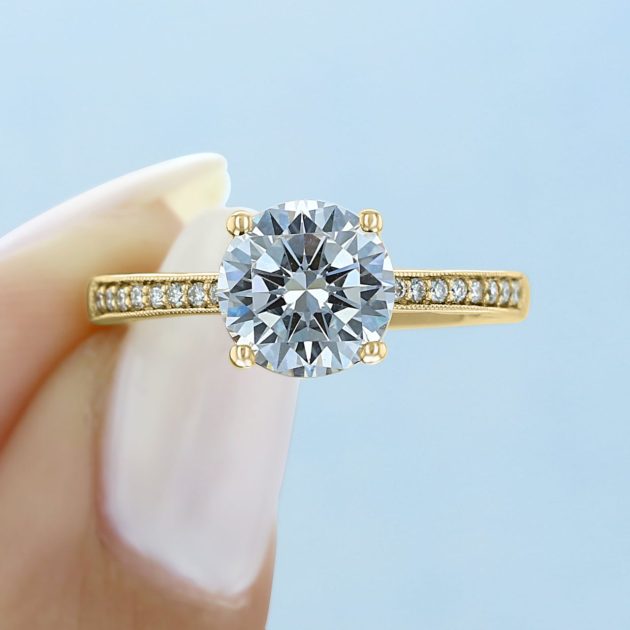 2.0CT Round Cut Vintage Style Moissanite Engagement Ring
