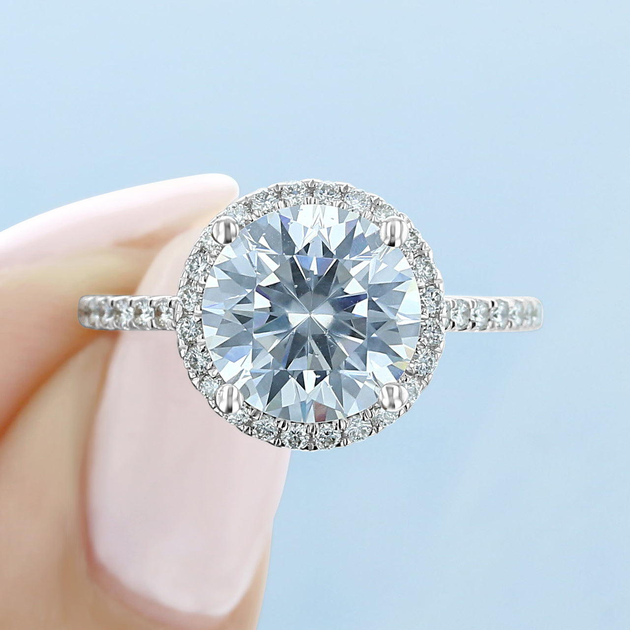3.50 ct Round Halo Micro-Prong Moissanite Engagement Ring