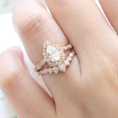 Pear cut moissanite with bridal band set 14k in rose gold