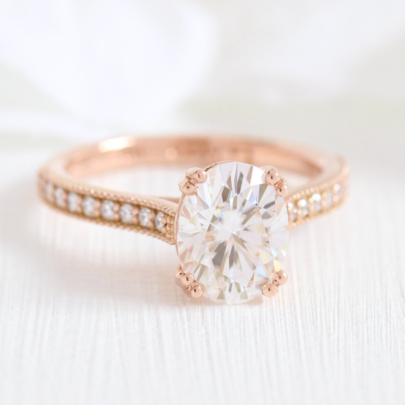 2.0ct Oval Moissanite Channel Set Engagement Ring with Matching Wedding Band