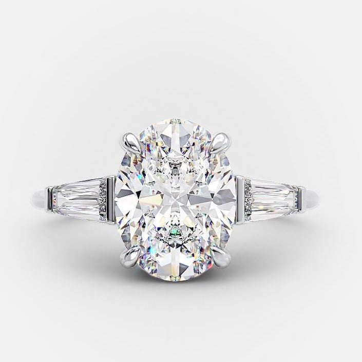 2.0ct Oval Cut Three Stone Moissanite Diamond Engagement Ring